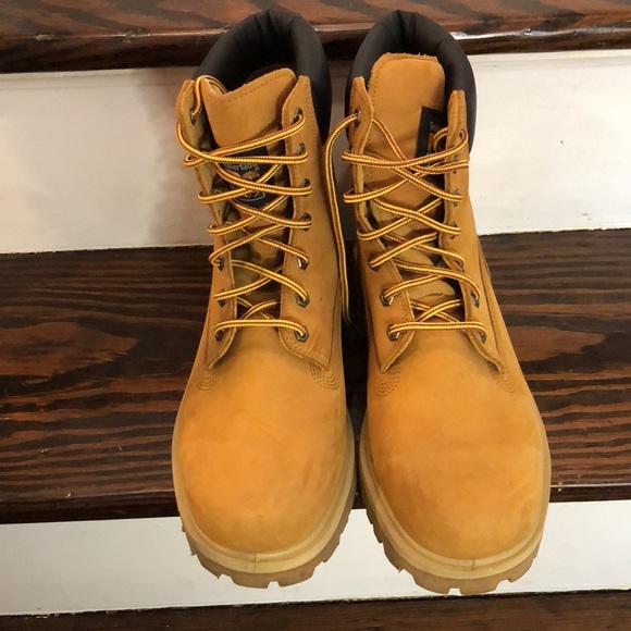 TIMBERLAND PRO Wheat Genuine Leather Premium Waterproof Hiking Boots 6” Sz 12 - Picture 9 of 13